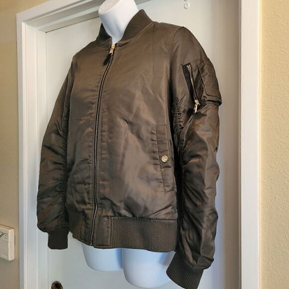 STEVE MADDEN parachute Bomber Satin jacket side zip teddy bear fleece lining, - Picture 3 of 13